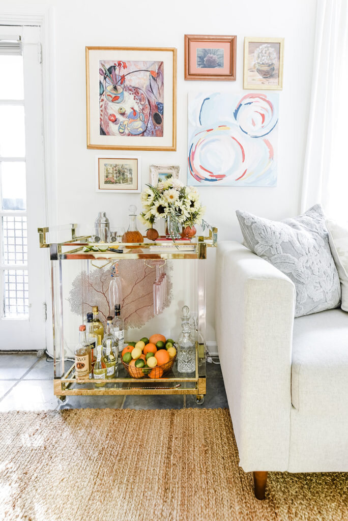 bar cart with fruit and flowers atlanta interior photography