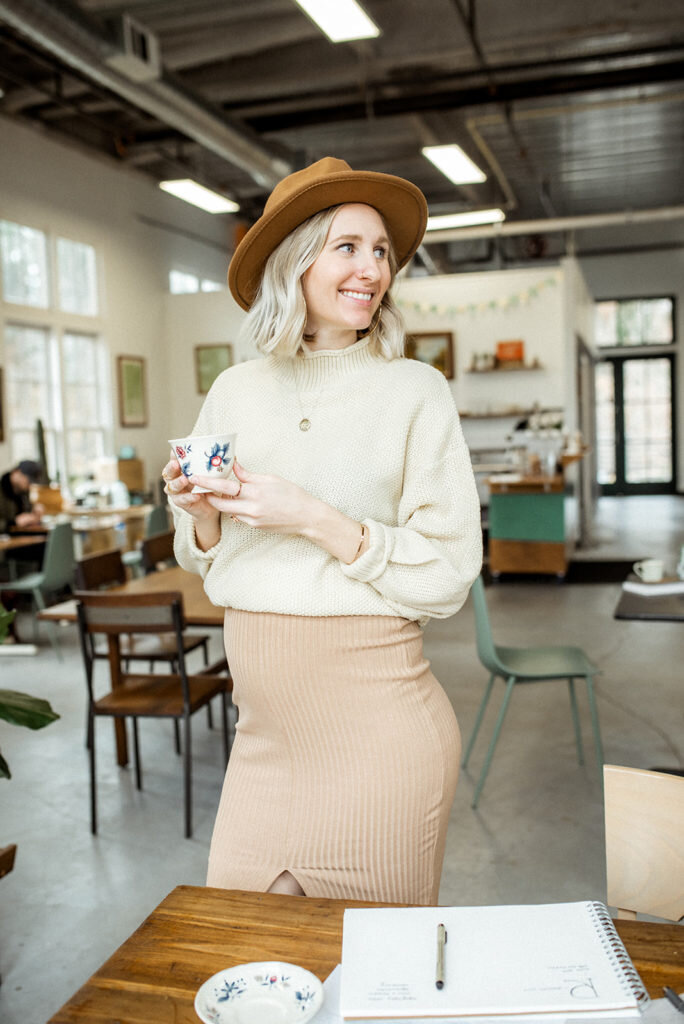 girl holding coffee cup atlanta branding session