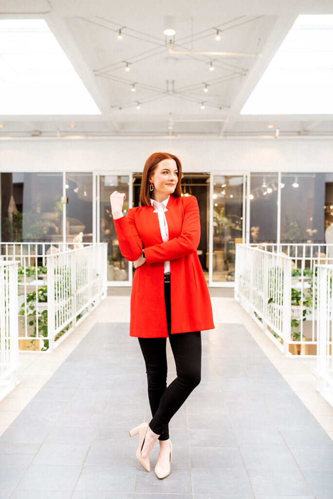 girl in red blazer