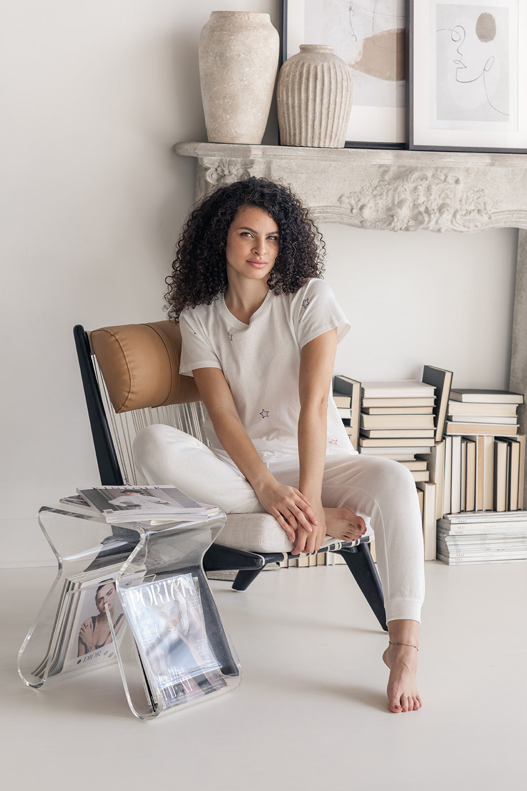 atlanta brand photographer girl sitting in chair in loungewear